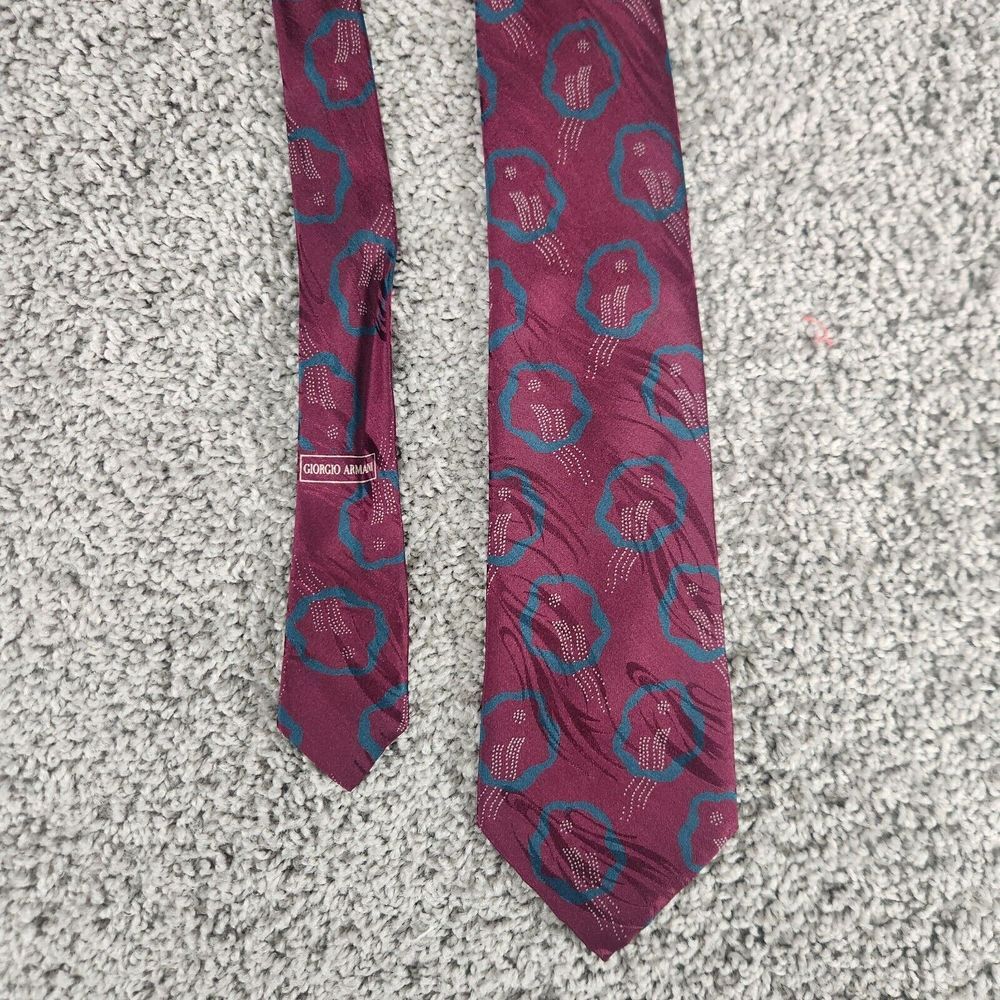 Giorgio Armani Cravette Silk Tie Maroon Necktie Geometric 3.5 x 56 Made‎ Italy